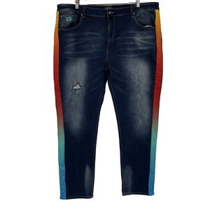 Parish Nation Mens Jeans 46 X 32 Rainbow Ombre Side Stripe Streetweat Hiphop Y2K